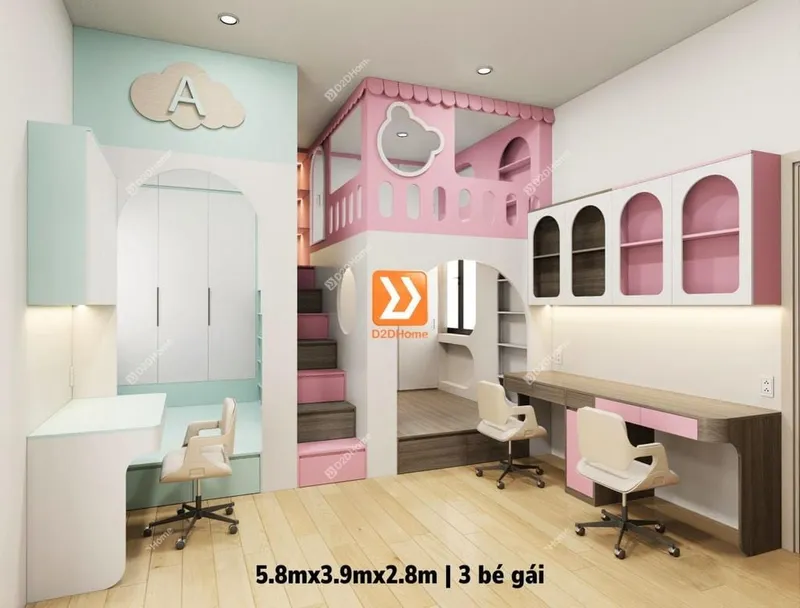 Phòng ngủ giường tầng cho 3 bé gái nhà chị Bi Nguyễn - Ảnh 2