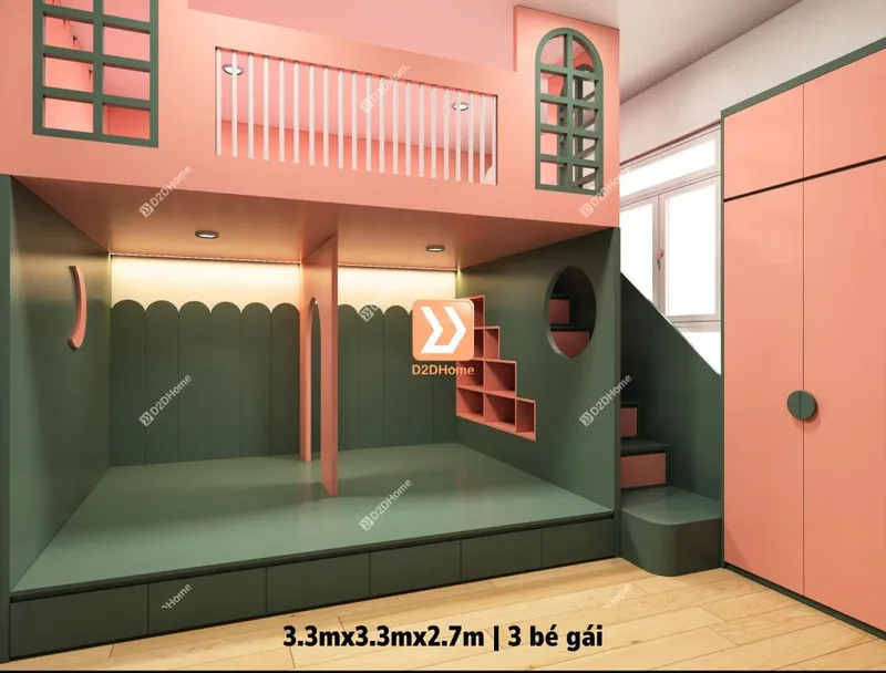 Phòng ngủ giường tầng cho 2 bé trai và 1 bé gái nhà chị Thúy Nga - Ảnh 2