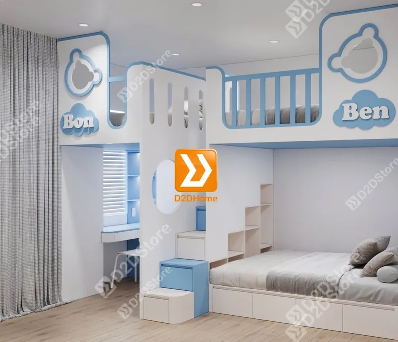 Phòng ngủ giường tầng cho bố mẹ và 2 bé trai nhà chị Linh Neo - Ảnh 2