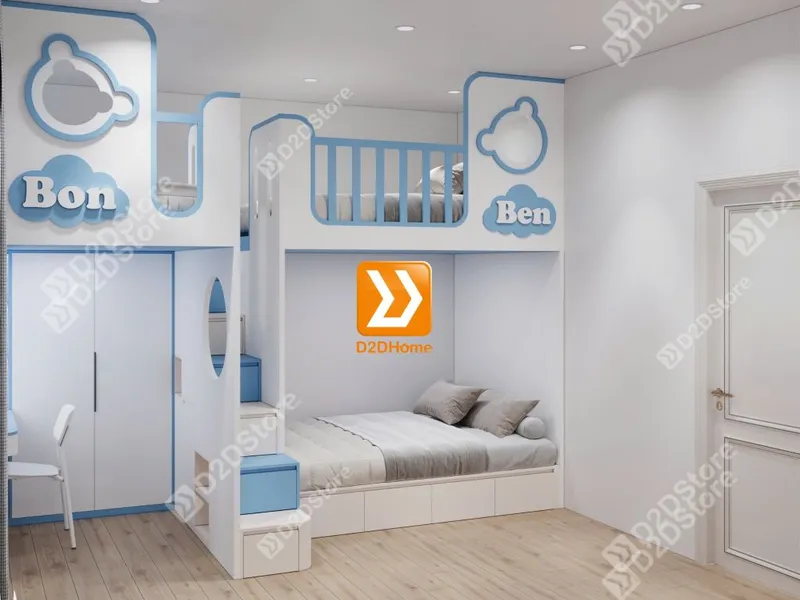 Phòng ngủ giường tầng cho bố mẹ và 2 bé trai nhà chị Linh Neo - Ảnh 5