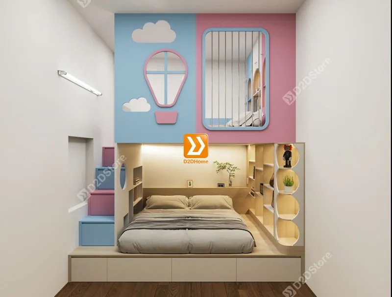Phòng ngủ giường tầng cho bố mẹ và 2 bé gái nhà anh Duy - Ảnh 2