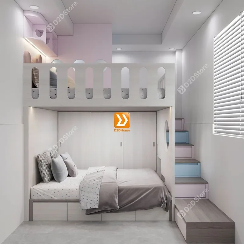 Phòng ngủ giường tầng cho bố mẹ và 1 bé trai 1 bé gái nhà chị Sammy Hua - Ảnh 2