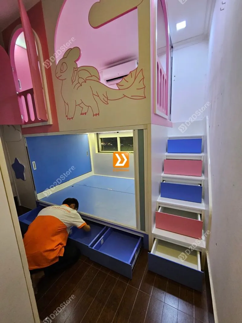 Phòng ngủ giường tầng cho bố mẹ và 1 bé gái nhà anh Jodan Tăng - Ảnh 11