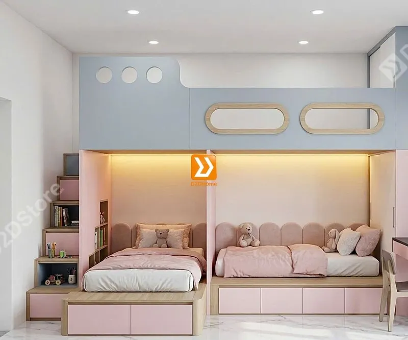 Phòng ngủ giường tầng cho 2 bé gái 1 bé trai nhà chị Ngọc Hạnh - Ảnh 2