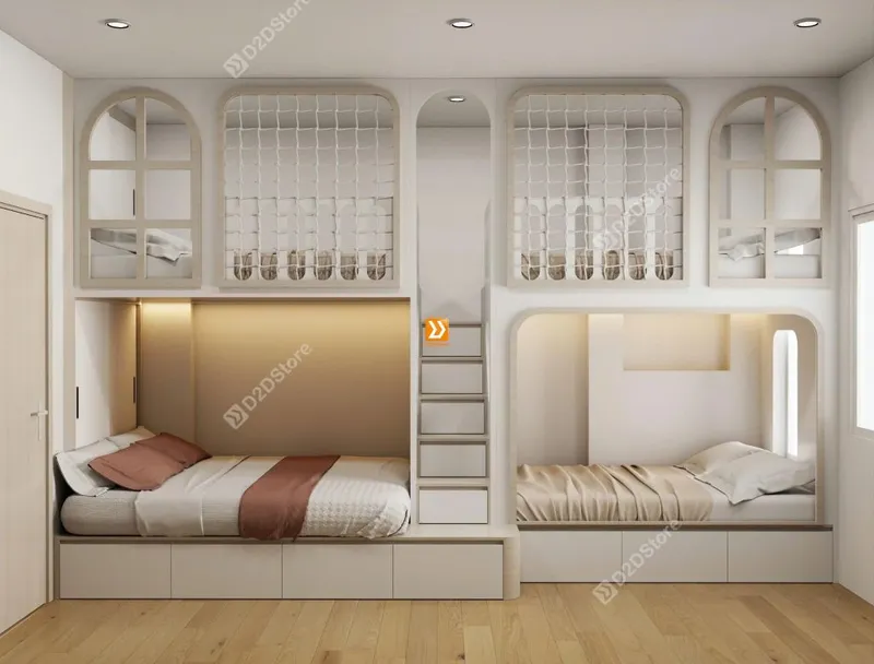 Phòng ngủ giường tầng cho bố mẹ và 3 bé nhà anh Nhữ Huy - Ảnh 13