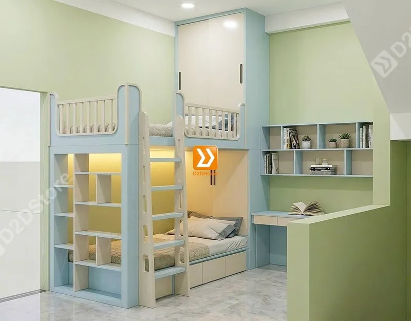 Phòng ngủ giường tầng cho 1 bé trai và 1 bé gái nhà chị Khuê Tú - Ảnh 2