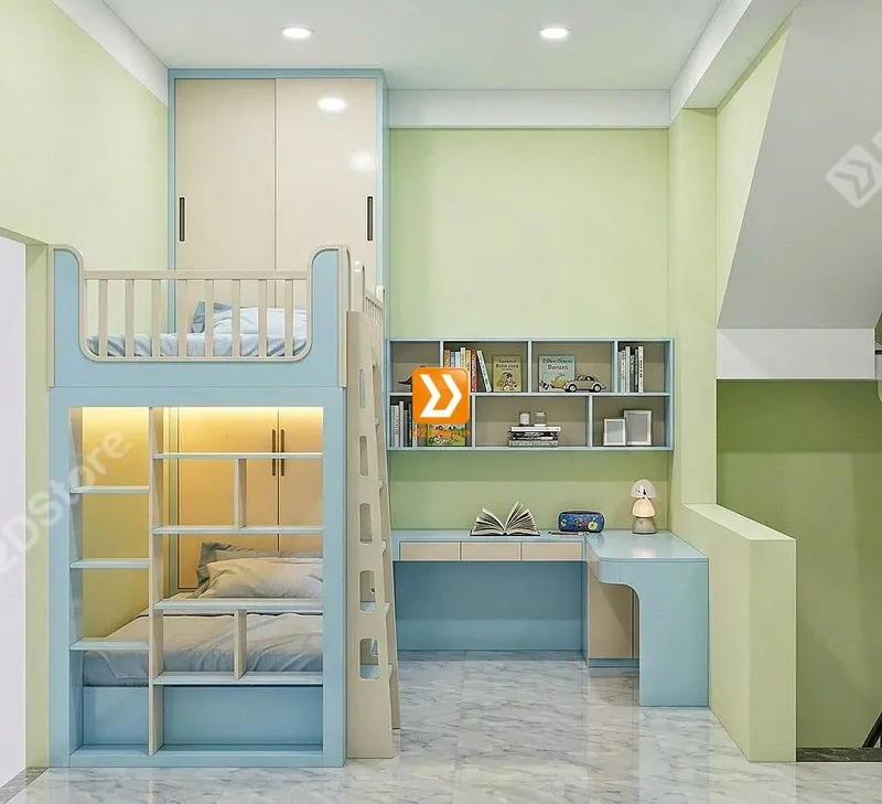 Phòng ngủ giường tầng cho 1 bé trai và 1 bé gái nhà chị Khuê Tú - Ảnh 4