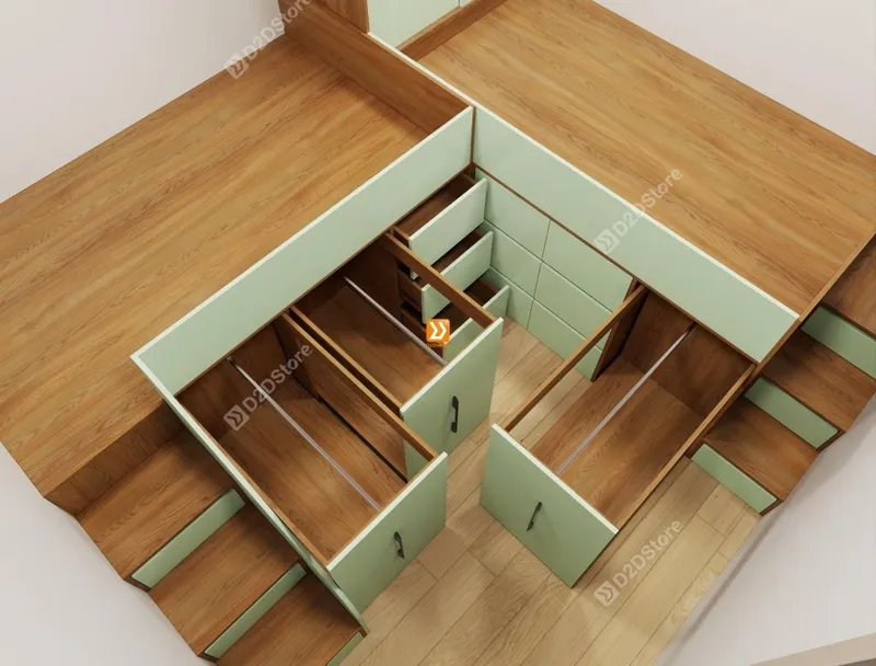 Hệ giường tủ đối xứng cho 2 bé trai nhà anh Vũ - Ảnh 1