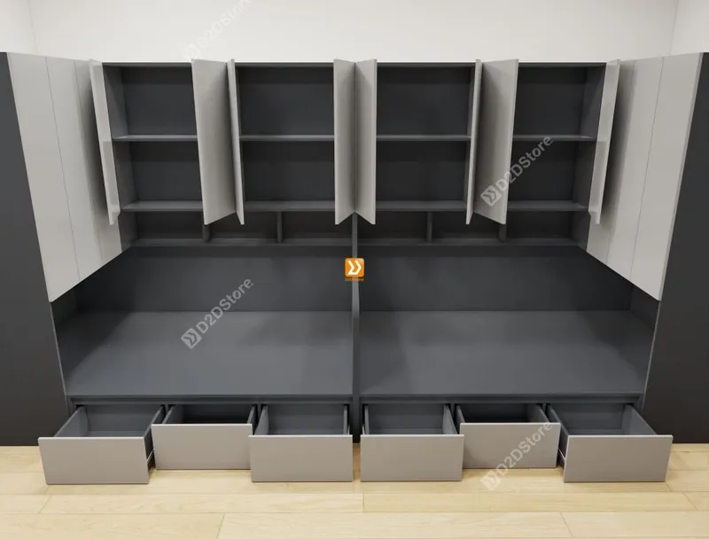 Hệ giường tủ đối xứng cho 2 bé nhà anh Lâm - Ảnh 6