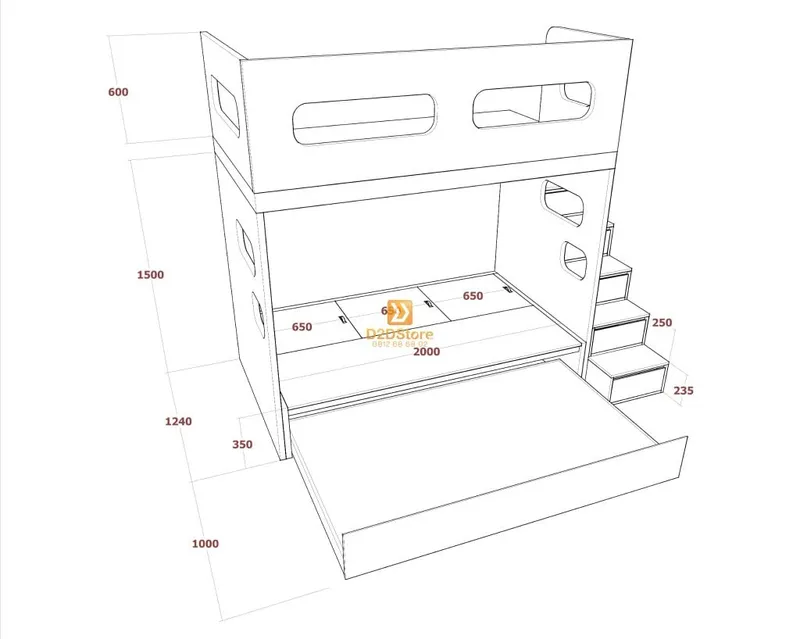 Hệ giường tầng tiêu chuẩn HGT.TC04 - Ảnh 2