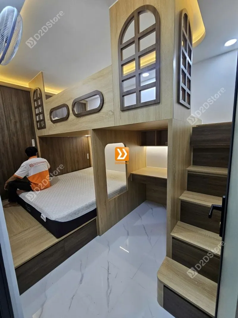 Phòng ngủ giường tầng cho bố mẹ và 1 bé trai nhà anh Hữu Nguyên - Ảnh 10