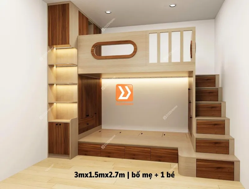 Phòng ngủ giường tầng cho bố mẹ và 1 bé trai nhà chị Linh Bùi - Ảnh 1