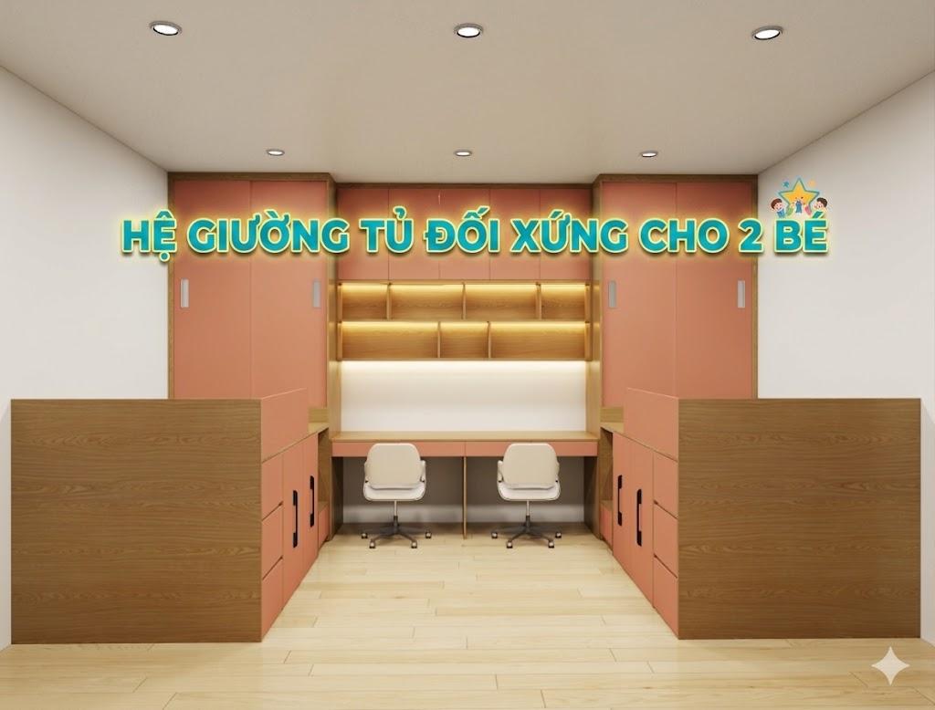 Hệ giường tủ đối xứng cho 2 bé