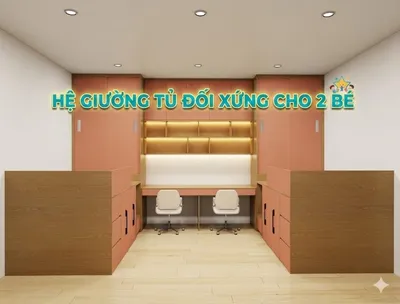 Hệ giường tủ đối xứng cho 2 bé