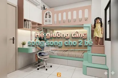 Giường tầng song song cho 2 bé