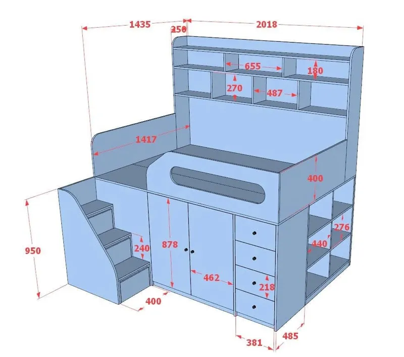 Giường thông minh tích hợp nhiều công năng tủ áo ngăn kéo kệ sách mã GTM.DN01 - Ảnh 2