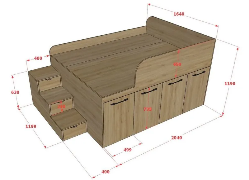 Giường thông minh tích hợp 4 tủ ngăn kéo dưới giường tiện ích có cầu thang cao 82cm mã GTM.CCT82 - Ảnh 2