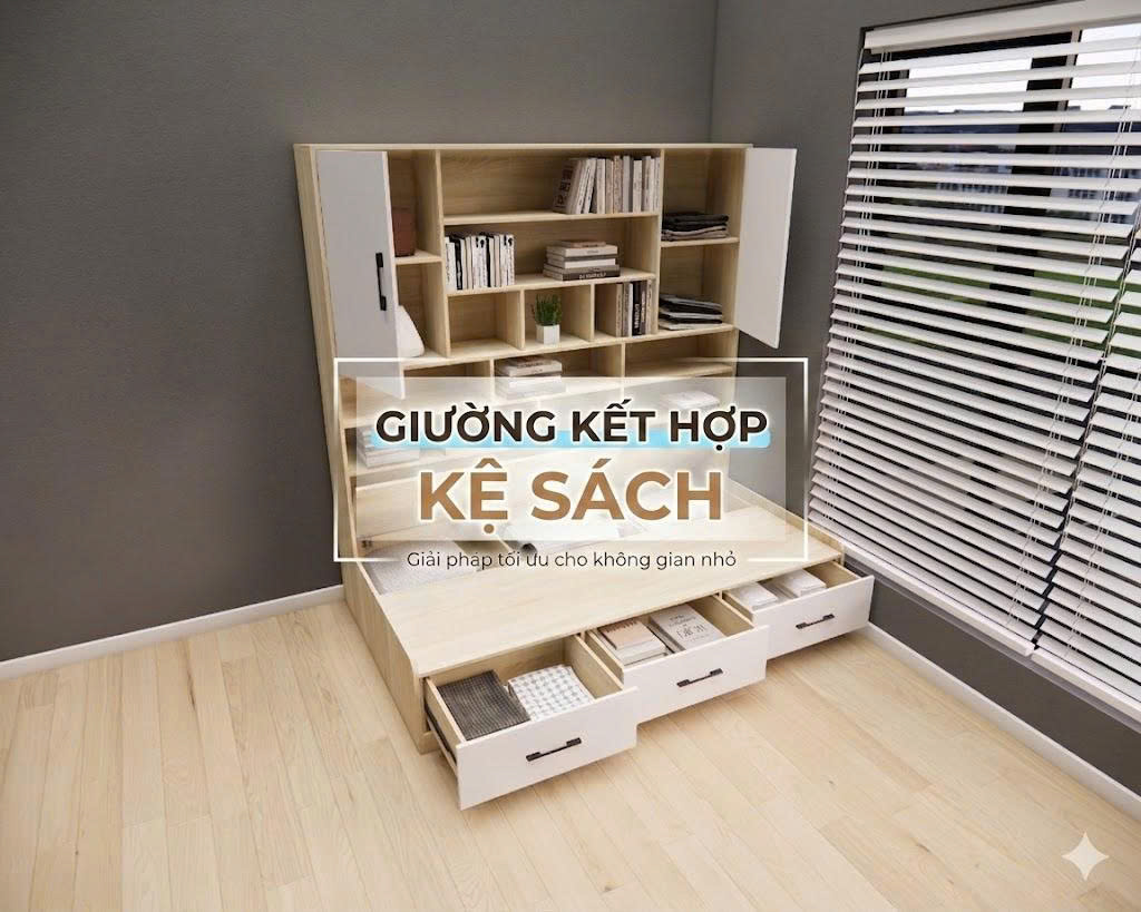 Giường kết hợp kệ sách