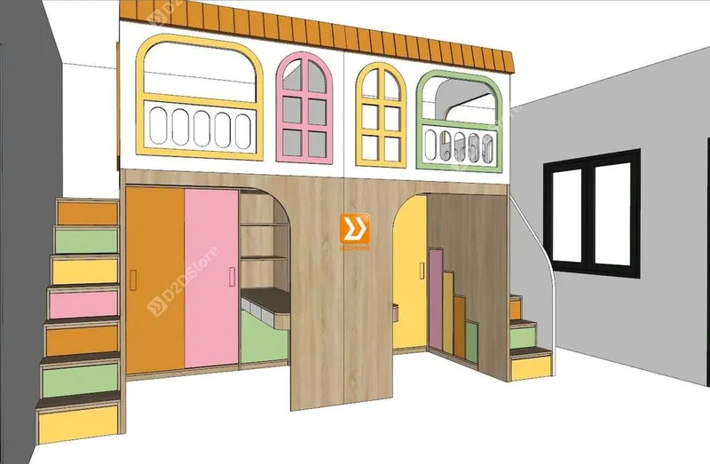 Phòng ngủ giường tầng đối xứng cho 2 bé gái nhà chị Cẩm - Ảnh 5