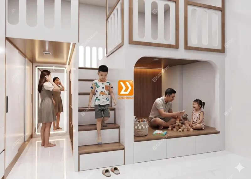 Phòng ngủ giường tầng cho bố mẹ và 2 bé nhà chị Phương Nguyễn - Ảnh 1